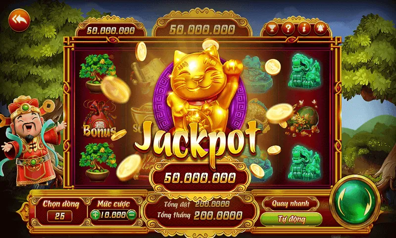 Máy đánh bạc với biểu tượng jackpot lớn và tiền xu vàng